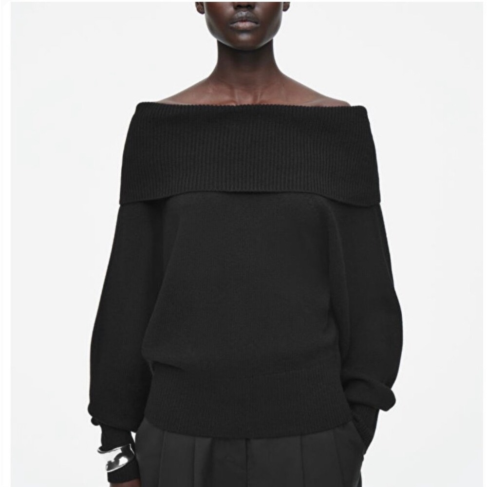 NWT COS Off Shoulder Merino Wool Sweater Black Size S Bardot minimalist classic